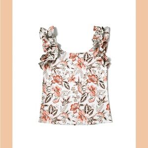 Cece Floral Women’s Ruffle Sleeve Top - Pink and White. Size S